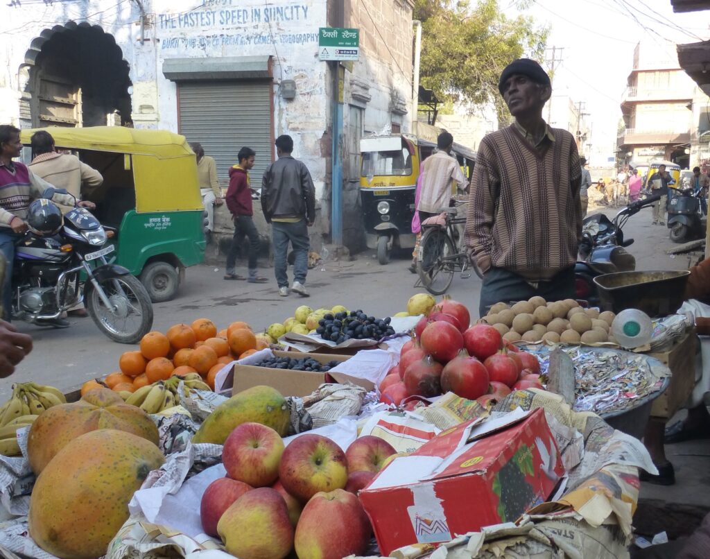 Winkelstraat Jodhpur, blauwe stad van India