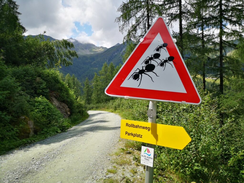 Crossing ants sign on the Alpe Adria Trail