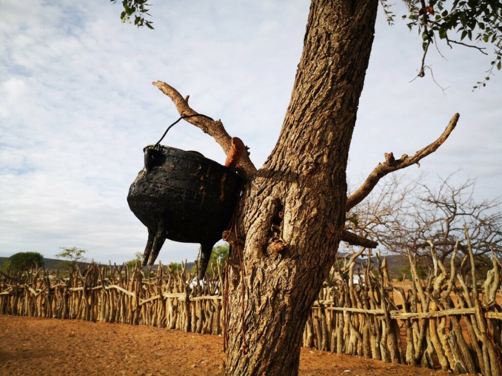 Binnen in de kraal - Himba bezoeken