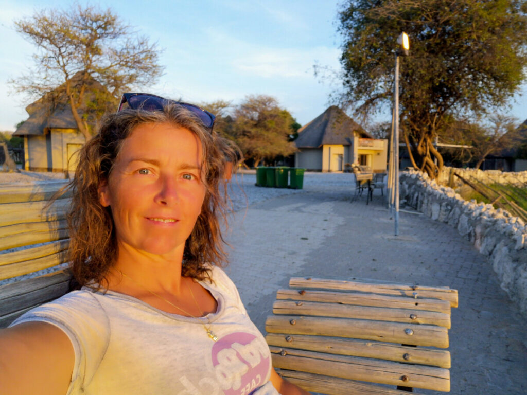 Enjoying the sunset at the waterhole of Okaukuejo Etosha NP