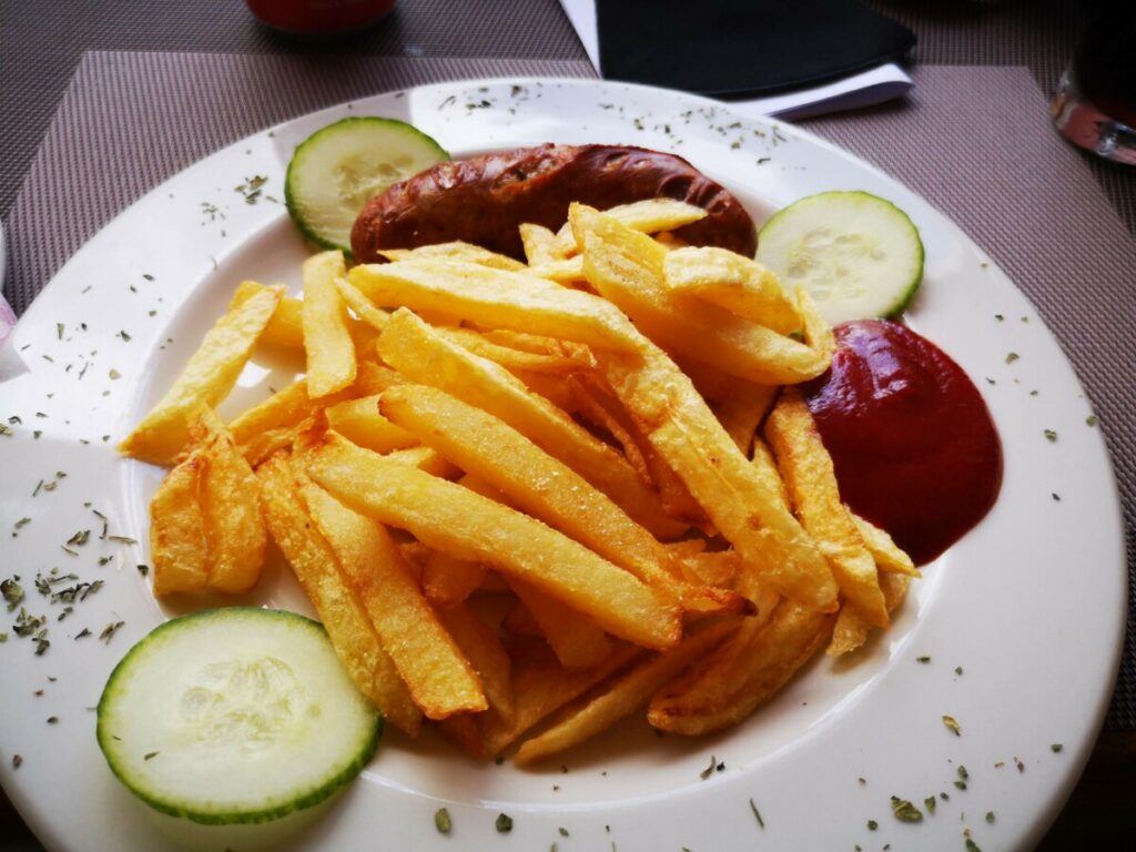 Real German Food... Fries with a bratwurst - Halali Camp Etosha NP