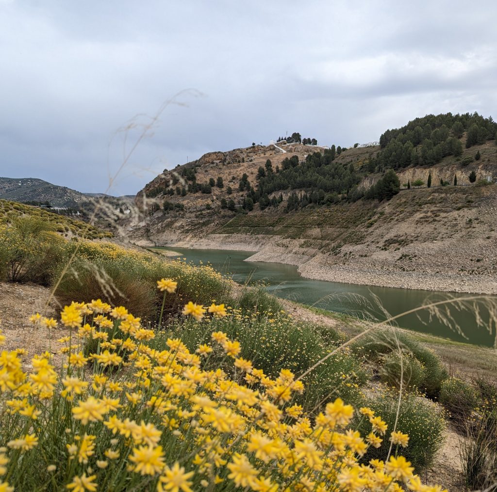 Hiking along the water reservoir at Iznajar - Andalusia, Spain