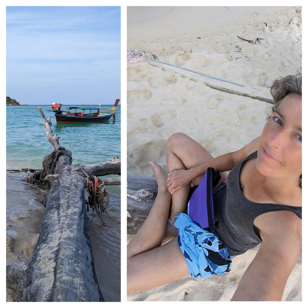 Relaxing on a treetrunk on Sunrise Beach - Koh Lipe, Thailand