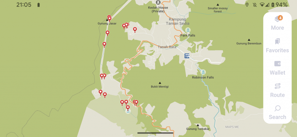 GPS of the hike in Maps.me - Hiking in the tea plantation of the Cameron Highlands - Malaysia - What to do at Cameron Highlands, Tanah Rata