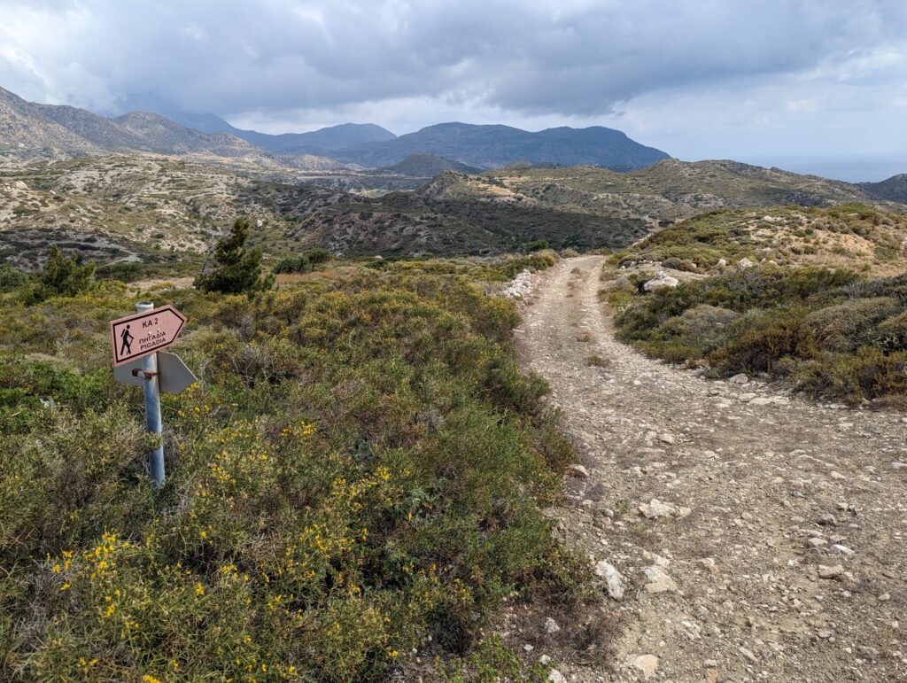 A sign on day 1 showing me the walking path on Karpathos to Pigadia