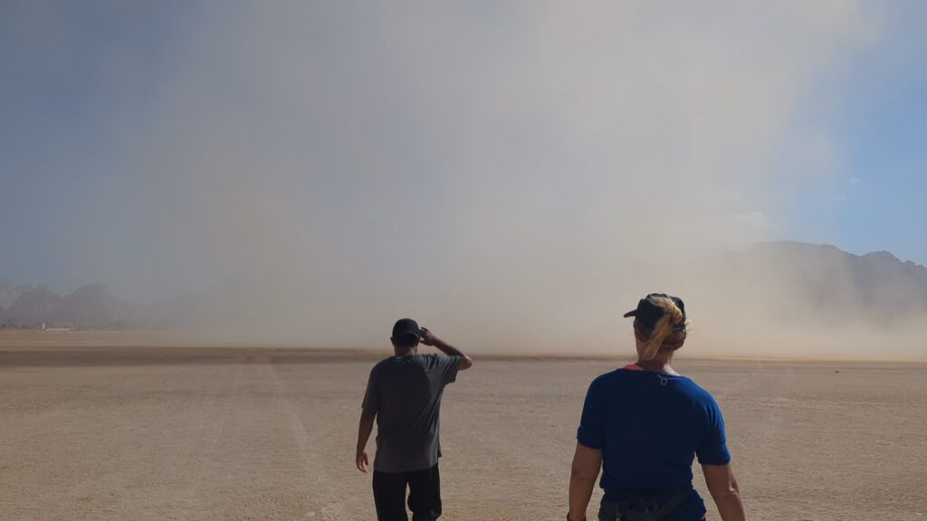 Just before Al-Shakriya a sandstorm rises - Jordan Trail section 802 - Mindful Travel